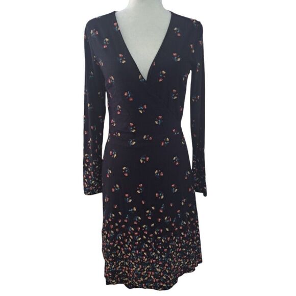 LOFT Woman's Long Sleeve Wrap Black Multi Floral Career Office Dress Siz Small - Picture 1 of 7